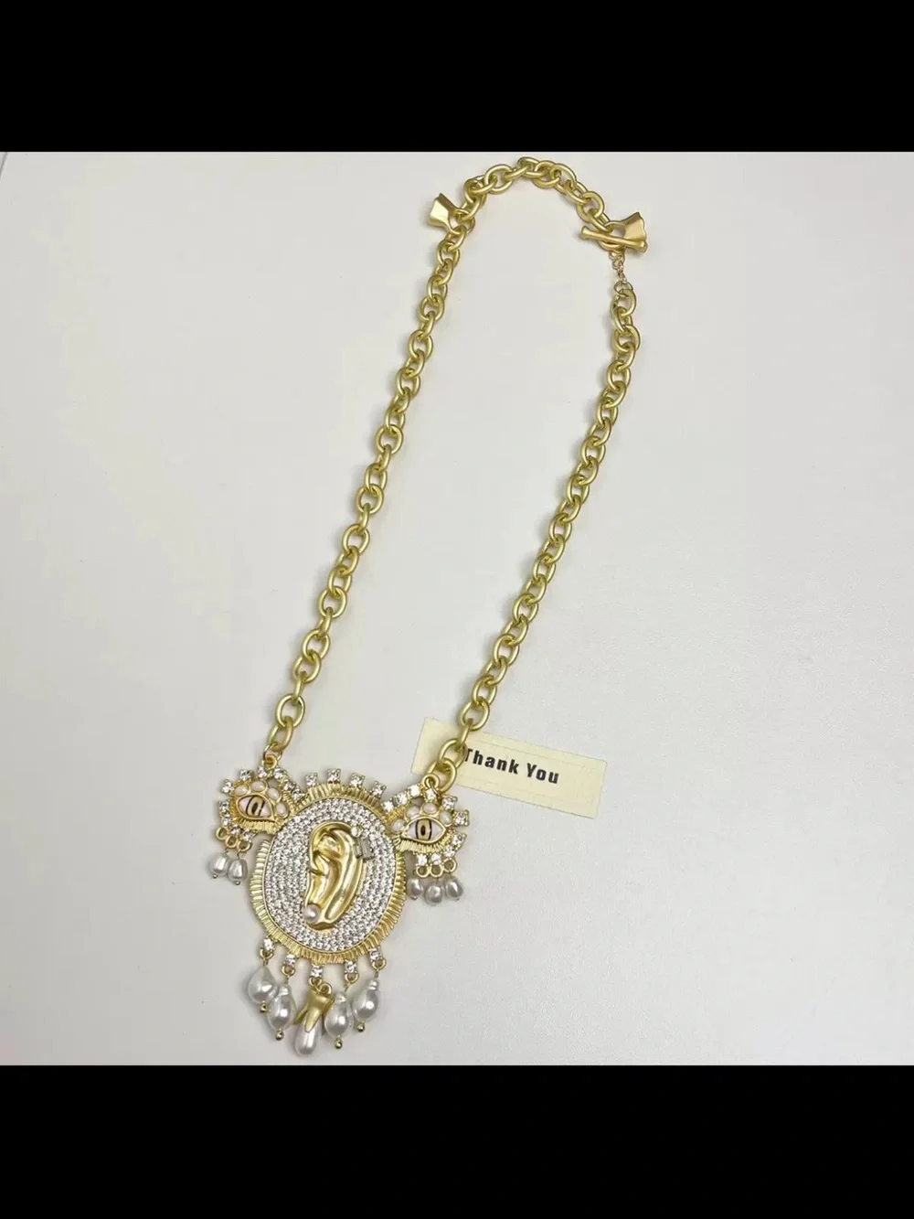 Gold-Tone Statement Pendant Necklace with Pearl Drops